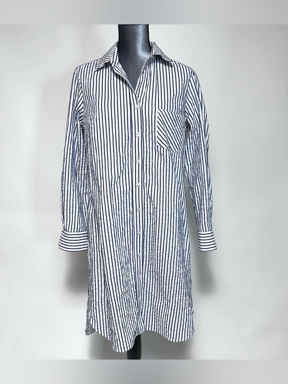 Finley Navy and White Striped Midi Shirt Dress
